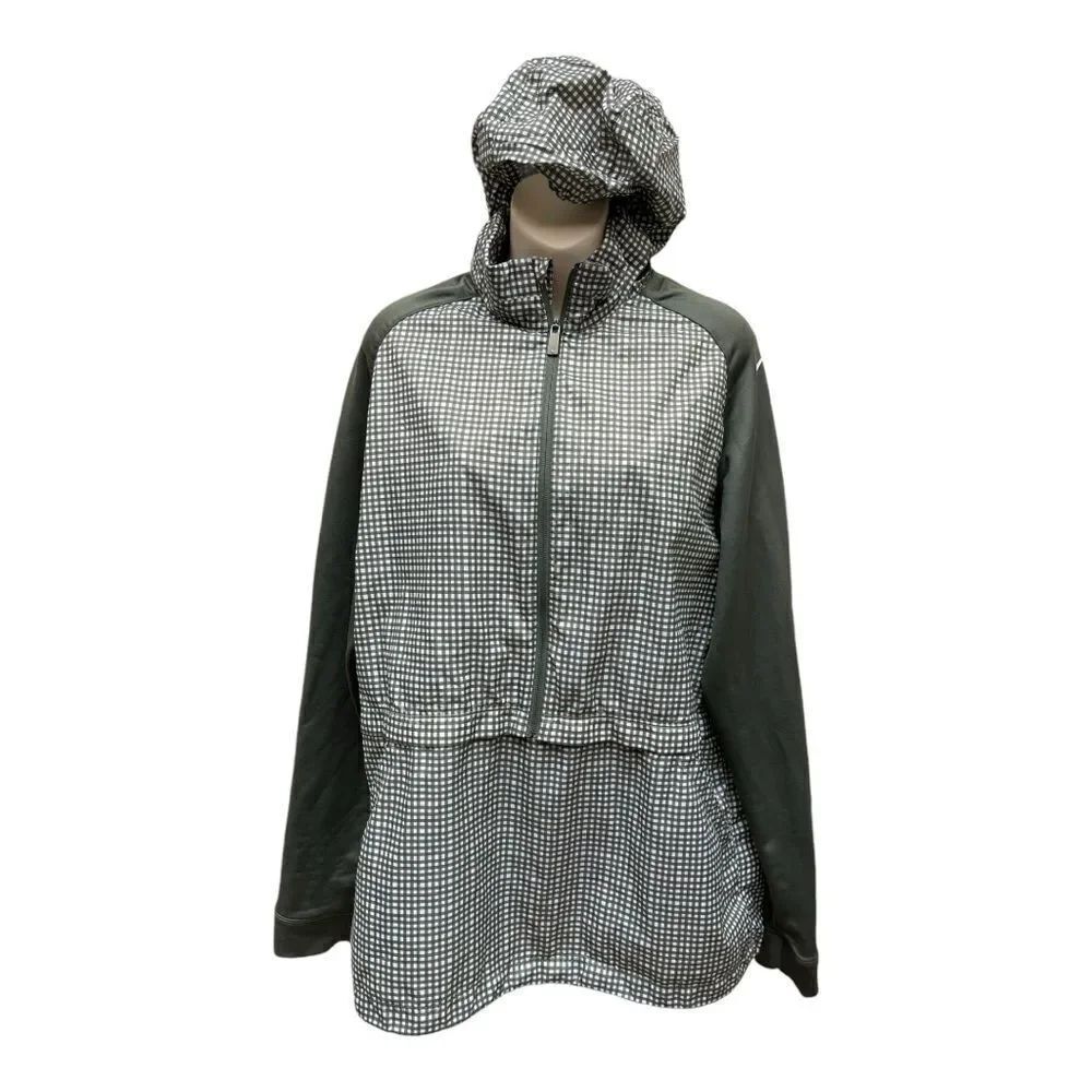 Nike GOLF Pullover Dri-Fit Fabric Mix 1/2 Zip Cover-Up Size M Green Gingham Hood